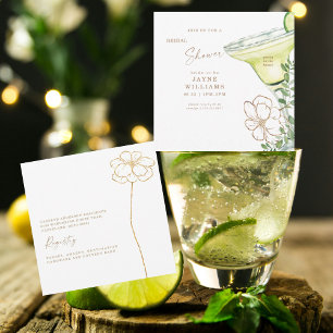 Moderne Gouden Bloemige Margarita Bruidsdouche Kaart