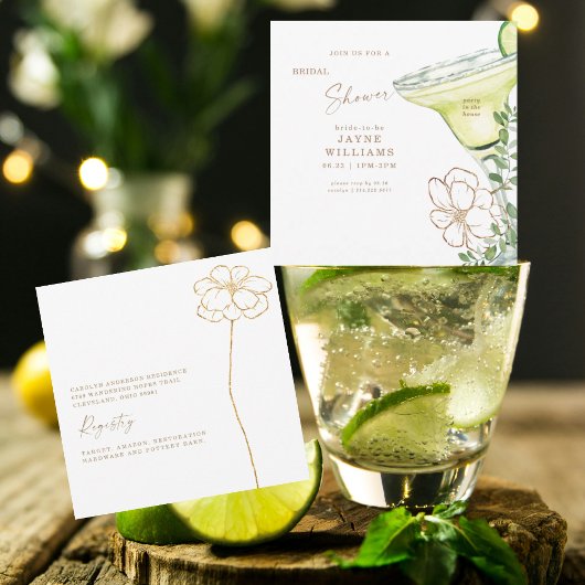 Moderne Gouden Bloemige Margarita Bruidsdouche Kaart