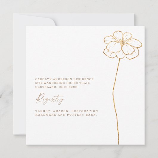 Moderne Gouden Bloemige Margarita Bruidsdouche Kaart (Achterkant)