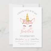 Moderne Gouden Bloemrijke Magische Eenhoorn Verjaa Kaart (Voorkant)