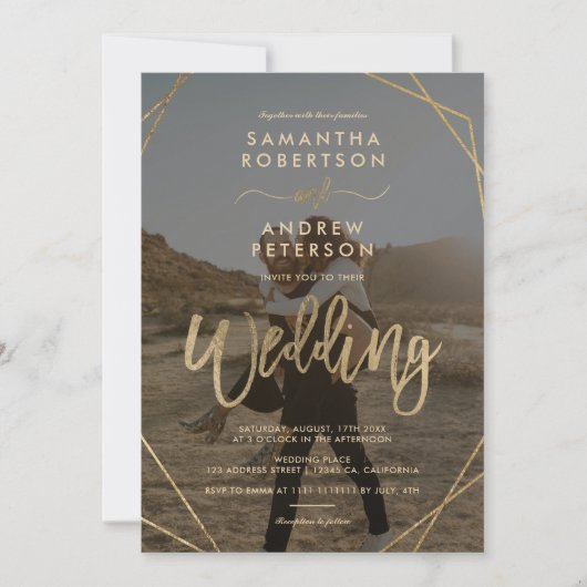 Moderne gouden boho lijst simpel fotoscript bruilo kaart (Voorkant)