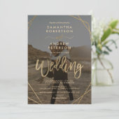 Moderne gouden boho lijst simpel fotoscript bruilo kaart (Staand voorkant)