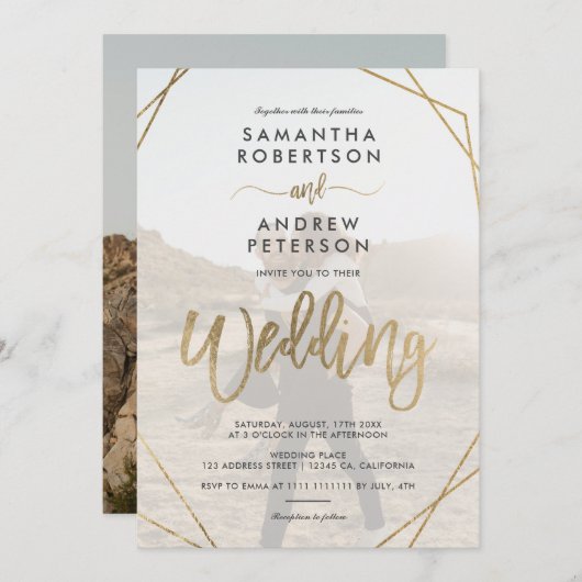 Moderne gouden boho lijst simpel fotoscript bruilo kaart (Voorkant / Achterkant)