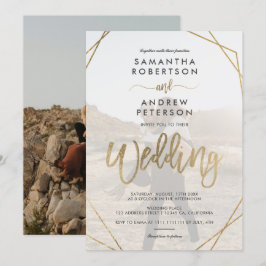 Moderne gouden boho lijst simpel fotoscript bruilo kaart