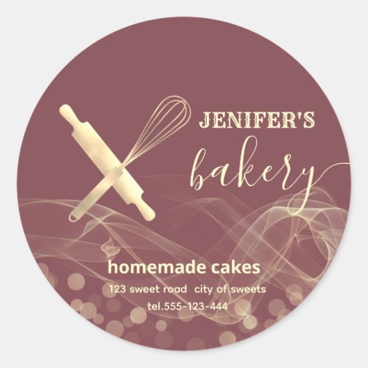 Moderne gouden bokeh gebakken goederen bakkerij ronde sticker (Voorkant)