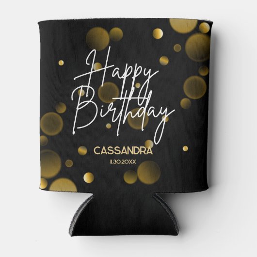 Moderne Gouden Bokeh Gradient Zwart Gelukkige Verj Blikjeskoeler (Voorkant)