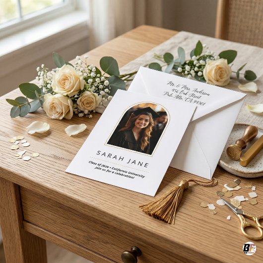 Moderne Gouden Boog Foto Afstuderen Kaart