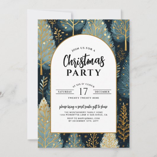 Moderne Gouden Boog Vakantie Bos Kerstfeest Kaart (Voorkant)