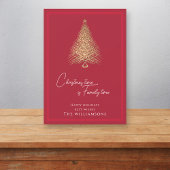 Moderne gouden boom rode familie kerst feestdagenkaart