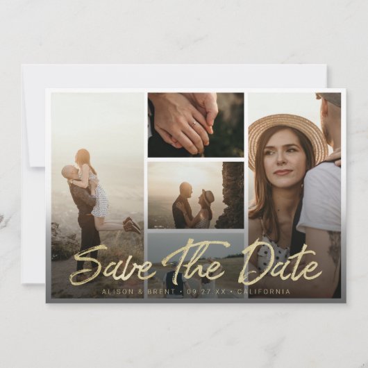 Moderne Gouden Borstel Script Typografie met Afbee Save The Date (Voorkant)