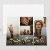 Moderne Gouden Borstel Script Typografie met Afbee Save The Date (Voorkant / Achterkant)