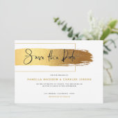 Moderne gouden borstelslag elegante zwarte typogra kaart (Staand voorkant)