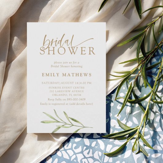 Moderne gouden & botanische bruidsshowers kaart