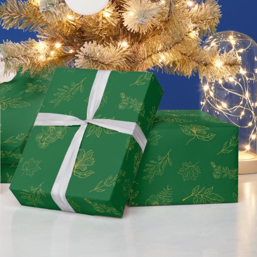 Moderne Gouden Botanische Donkergroen Cadeaupapier (Feestdagen)