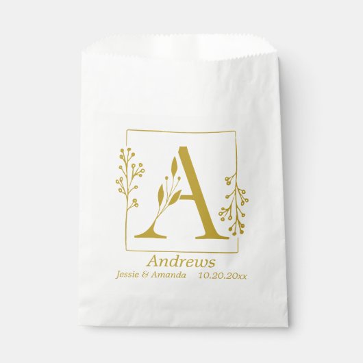 Moderne gouden botanische letter A  Persoonlijk  Bedankzakje (Voorkant)