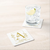 Moderne gouden botanische letter A  Persoonlijk  Kartonnen Onderzetters (Insitu)