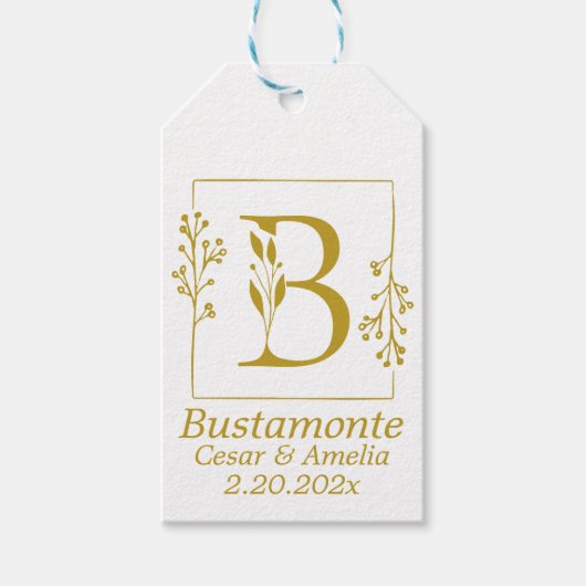 Moderne gouden botanische letter B Cadeaulabel (Voorkant)