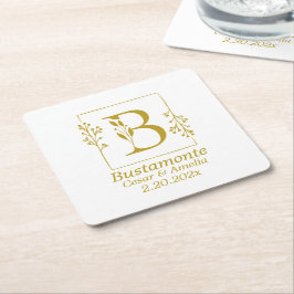 Moderne gouden botanische letter B    Kartonnen Onderzetters