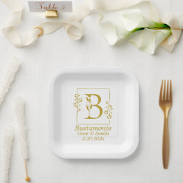 Moderne gouden botanische letter B  Papieren Bordje