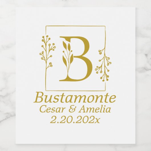 Moderne gouden botanische letter B Wijn Etiket (Enkel label)