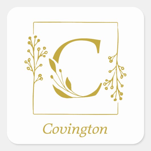 Moderne gouden botanische letter C vierkante stick Sticker (Voorkant)