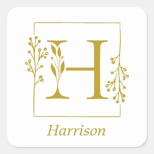 Moderne gouden botanische letter H vierkante stick Sticker (Voorkant)