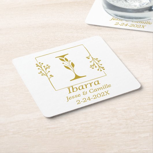 Moderne gouden botanische letter I Kartonnen Onderzetters (Schuin)