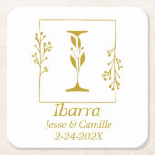 Moderne gouden botanische letter I Kartonnen Onderzetters (Voorkant)