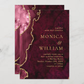 Moderne Gouden Bourgondië Marmer Agaat Huwelijk Kaart (Voorkant / Achterkant)