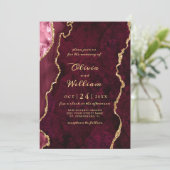 Moderne Gouden Bourgondië Marmer Agaten Bruiloft Kaart (Staand voorkant)