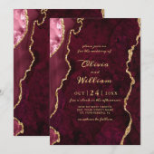 Moderne Gouden Bourgondië Marmer Agaten Bruiloft Kaart (Voorkant / Achterkant)