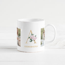Moderne gouden brief bloemen | Twee foto-monogram Koffiemok