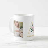 Moderne gouden brief bloemen | Twee foto-monogram Koffiemok (Voorkant links)