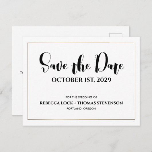 Moderne gouden bruidsolie bespaart de datum briefkaart (Voorkant / Achterkant)