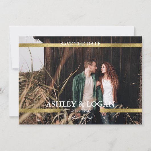 Moderne gouden bruiloft bespaart de datum save the date (Voorkant)