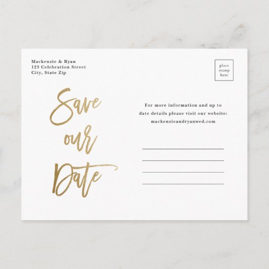 Moderne gouden bruiloft foto slaat de datum op aankondigingskaart (Achterkant)