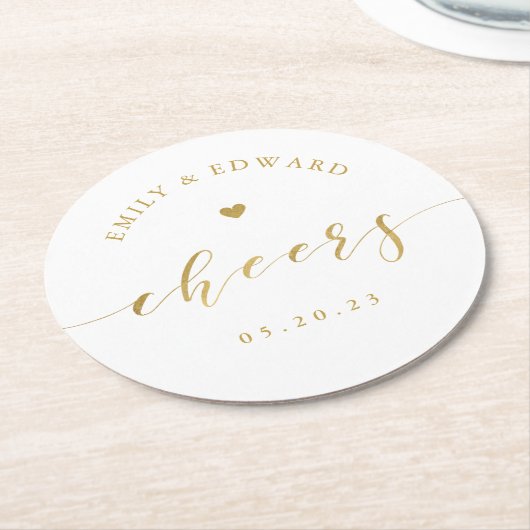 Moderne gouden bruiloft met elegant elegant ronde kartonnen onderzetter (Gebogen)