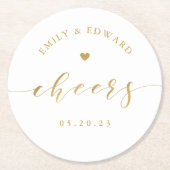 Moderne gouden bruiloft met elegant elegant ronde kartonnen onderzetter (Voorkant)