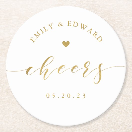 Moderne gouden bruiloft met elegant elegant ronde kartonnen onderzetter (Voorkant)