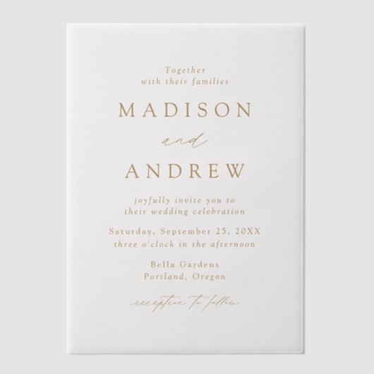 Moderne gouden bruiloft met elegant elegant vellum uitnodigingen (Voorkant)