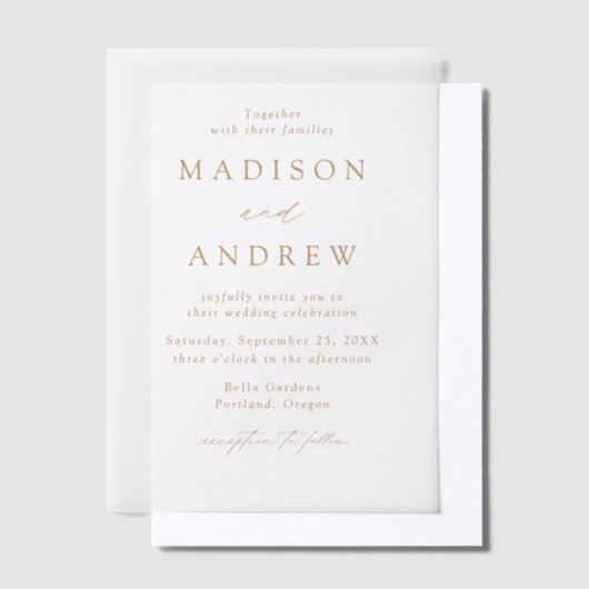 Moderne gouden bruiloft met elegant elegant vellum uitnodigingen (Offset)