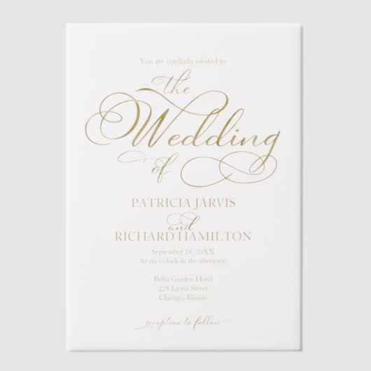 Moderne gouden bruiloft met elegant elegant vellum uitnodigingen (Voorkant)