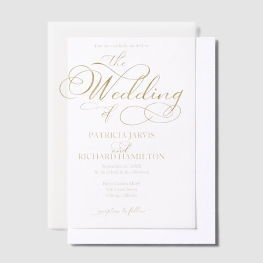 Moderne gouden bruiloft met elegant elegant vellum uitnodigingen (Offset)