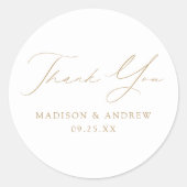 Moderne gouden bruiloft met elegant script Dank je Ronde Sticker (Voorkant)