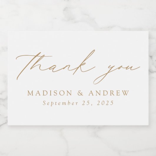Moderne gouden bruiloft met elegant script Dank je Sparkling Wijnetiket (Enkel label)
