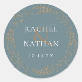 Moderne Gouden Bruiloftsgarlande Ronde Sticker (Voorkant)