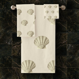 Moderne  Gouden Bruine Schelpen op Beige Cream Bad Handdoek