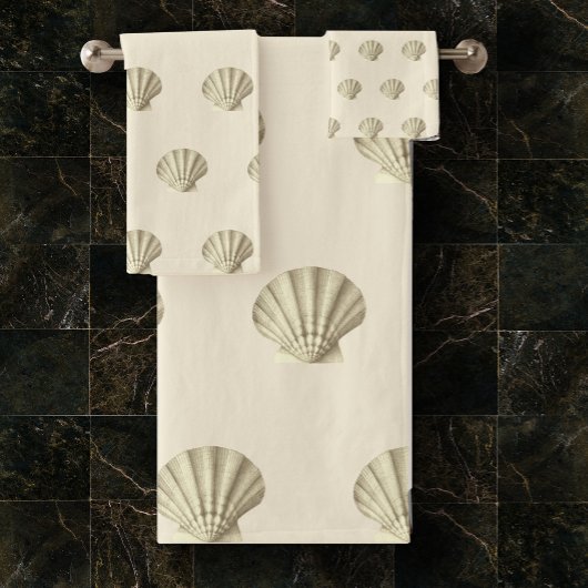 Moderne  Gouden Bruine Schelpen op Beige Cream Bad Handdoek