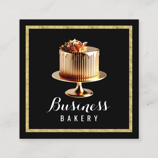 Moderne Gouden Cake Home Bakkerij Gebak Chef Vierkante Visitekaartje (Voorkant)