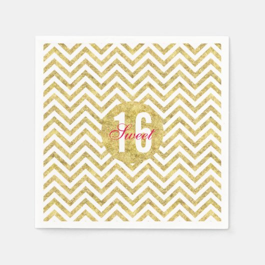 Moderne Gouden Chevron Stripes Sweet 16 Verjaardag Servetten (Voorkant)